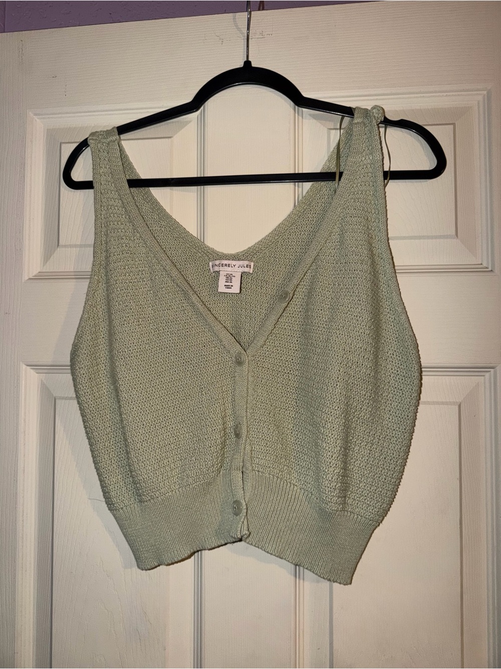 Sage Green Knit Button-Front Crop Tank and Matching Knit Pants